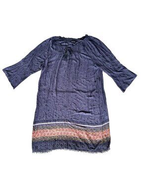Vintage Chadwicks of Boston Dress  XL Blue Tassels Hippie Boho Peasant Festive
